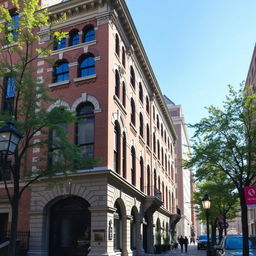 A detailed exterior view of 74 Trinity Place, a historic building known for its intricate architectural design