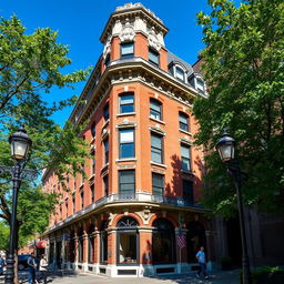 A detailed exterior view of 74 Trinity Place, a historic building known for its intricate architectural design