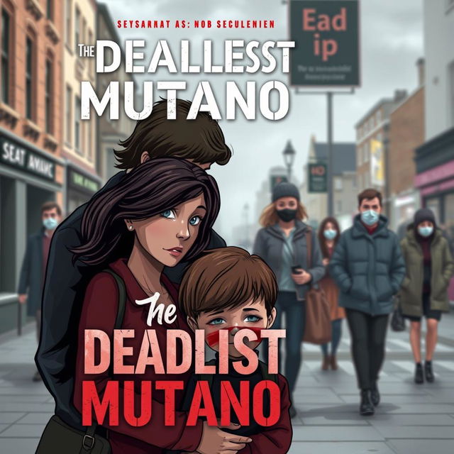 A book cover for a novel titled 'The Deadliest Mutation', depicting a realistic urban scene set in England