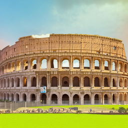 Generate a cartoon version of the Colosseum in Rome.