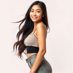 A stunning portrait of an 18-year-old Asian woman with an attractive and healthy physique, showcasing her beauty and confidence