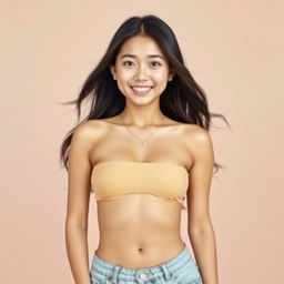 A stunning portrait of an 18-year-old Asian woman with an attractive and healthy physique, showcasing her beauty and confidence