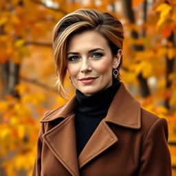 A beautiful Russian woman aged between 40 and 45 years, captured in a full-body shot