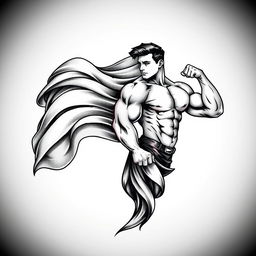 A tattoo design featuring a large, intricately detailed flag on one side, flowing elegantly into the design