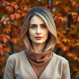 An alluring Russian woman aged between 40 and 45 years, captured in a full-body shot