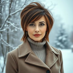 A captivating Russian woman aged between 40 and 45 years, portrayed in a full-body shot