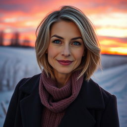 An enchanting Russian woman aged between 40 and 45 years, depicted in a full-body shot