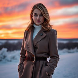 A stunning Russian woman aged between 40 and 45 years, depicted in a full-body shot