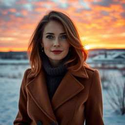 A stunning Russian woman aged between 40 and 45 years, depicted in a full-body shot