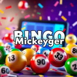 A visually appealing image featuring colorful bingo balls with numbers and a title that says 'Bingo Online Mickeyger' in bold, fun font