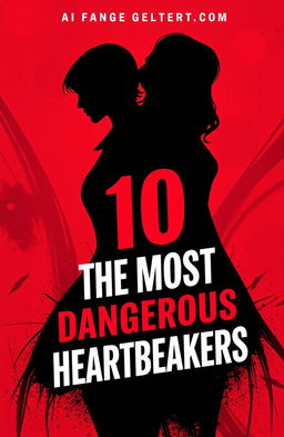 A visually striking book cover for an AI-generated list titled 'The 10 Most Dangerous Heartbreakers'