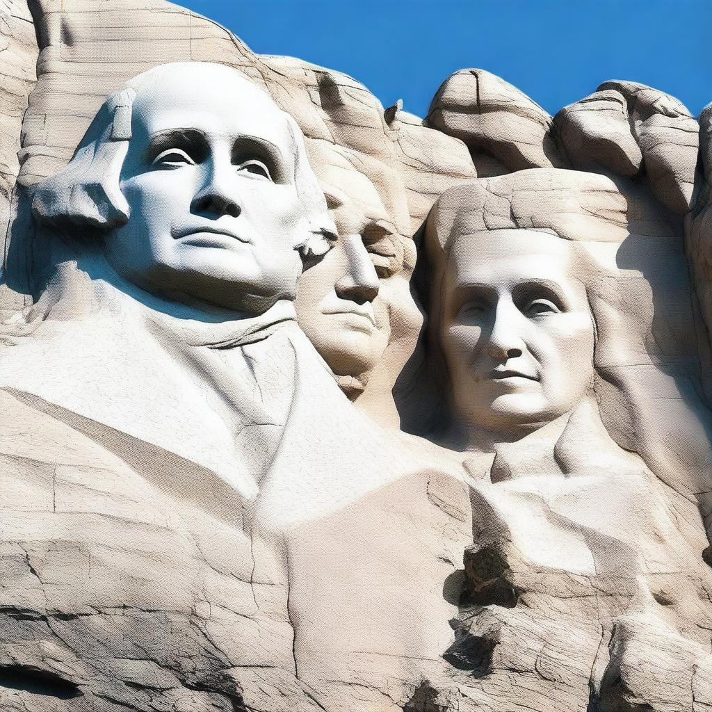 A high-resolution, realistic 3D render of Mount Rushmore, but with a twist