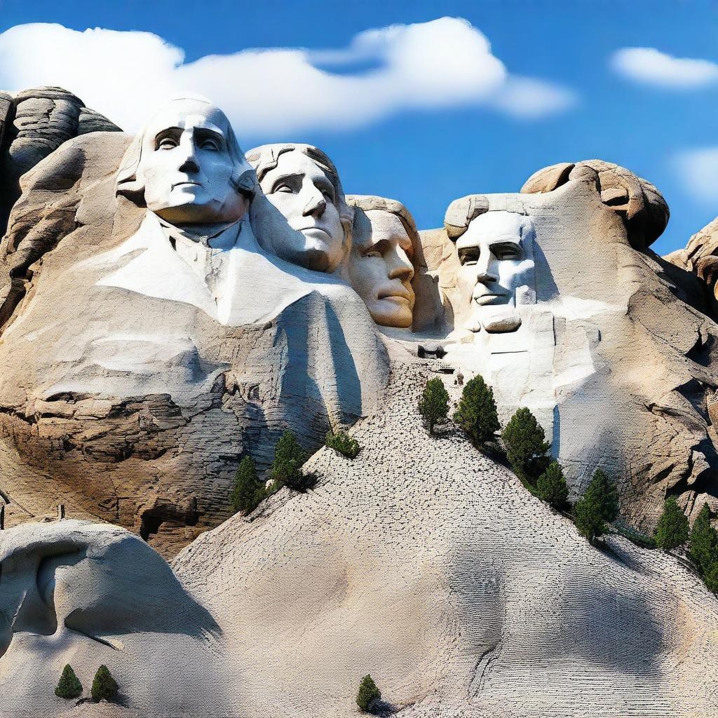 A high-resolution, realistic 3D render of Mount Rushmore, but with a twist