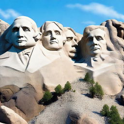 A high-resolution, realistic 3D render of Mount Rushmore, but with a twist