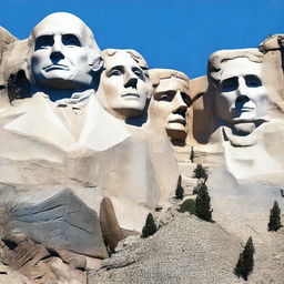 A high-resolution, realistic 3D render of Mount Rushmore, but with a twist