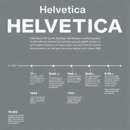 An infographic design concept for Helvetica's evolution, focusing on a mini-timeline format