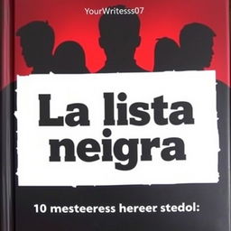 A captivating book cover for a student-created list titled 'La lista negra', with a subtitle in small font at the top reading 'YourWritesss07'
