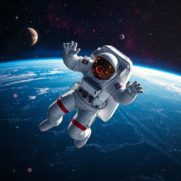 An astronaut floating gracefully in space, surrounded by vivid stars and a stunning view of Earth in the background