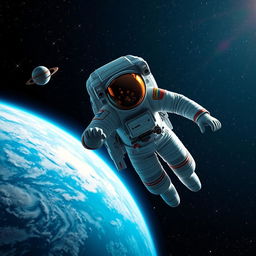 An astronaut floating gracefully in space, surrounded by vivid stars and a stunning view of Earth in the background