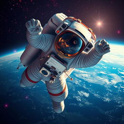 An astronaut floating gracefully in space, surrounded by vivid stars and a stunning view of Earth in the background
