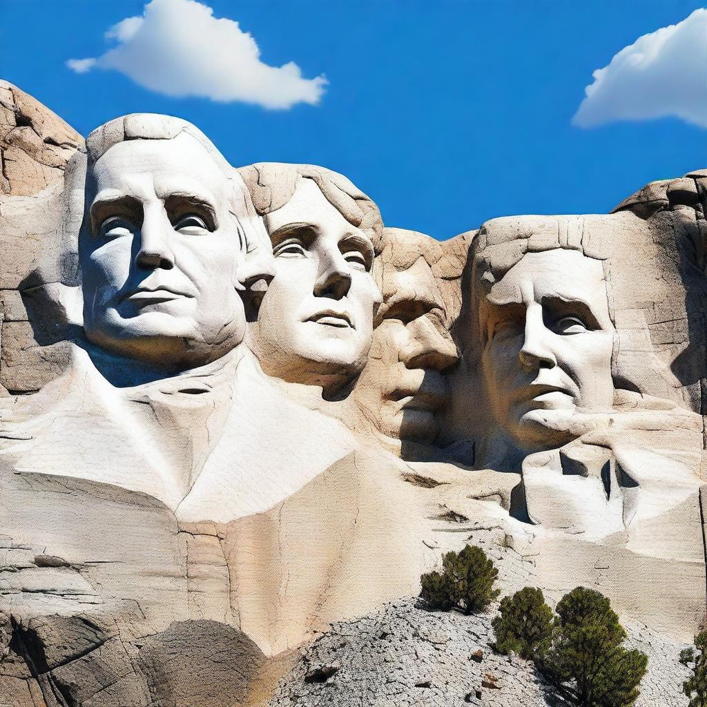 A detailed, high-resolution 3D render of Mount Rushmore, but with a contemporary twist