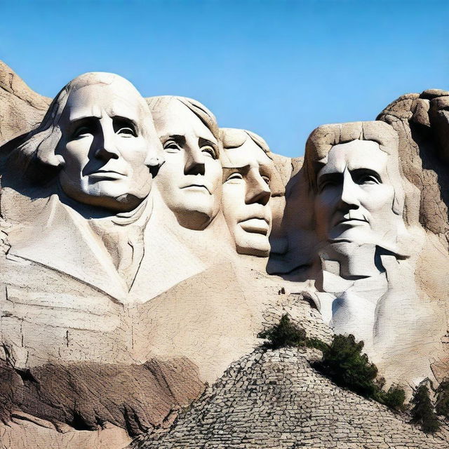 A detailed, high-resolution 3D render of Mount Rushmore, but with a contemporary twist