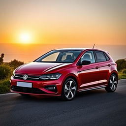 A sleek and sporty Volkswagen Polo GT, parked on a picturesque coastal road