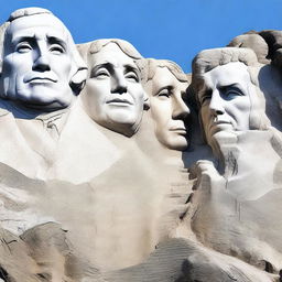 A detailed, high-resolution 3D render of Mount Rushmore, but with a contemporary twist