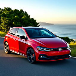 A sleek and sporty Volkswagen Polo GT, parked on a picturesque coastal road