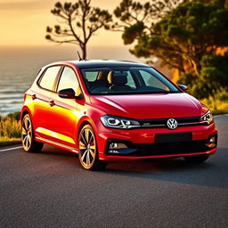 A sleek and sporty Volkswagen Polo GT, parked on a picturesque coastal road
