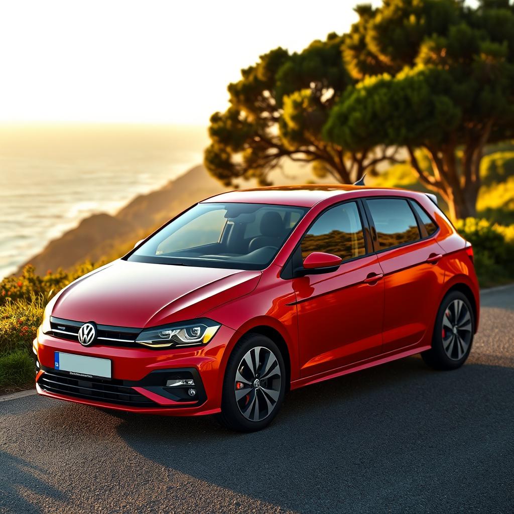 A sleek and sporty Volkswagen Polo GT, parked on a picturesque coastal road