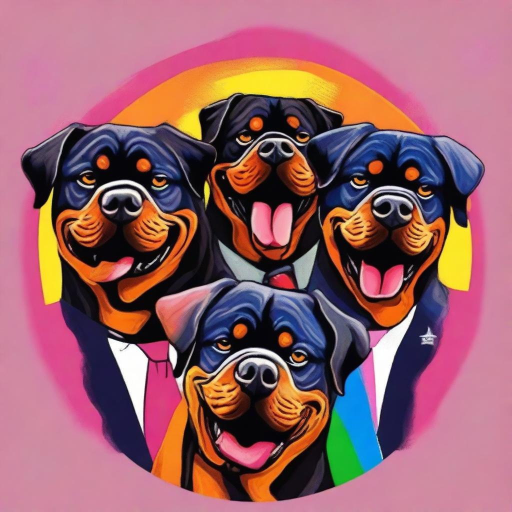 A quirky, high-quality digital art piece that features Rottweiler dogs, but with a humorous twist