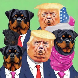 A quirky, high-quality digital art piece that features Rottweiler dogs, but with a humorous twist