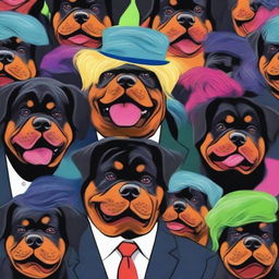 A quirky, high-quality digital art piece that features Rottweiler dogs, but with a humorous twist