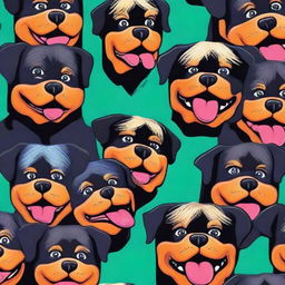 A quirky, high-quality digital art piece that features Rottweiler dogs, but with a humorous twist