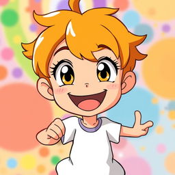 An animated character inspired by the given character, featuring a big, cheerful smile and bright, expressive eyes