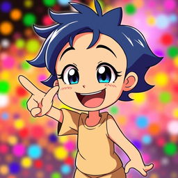 An animated character inspired by the given character, featuring a big, cheerful smile and bright, expressive eyes