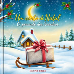 A beautiful and whimsical book cover for 'Um Conto de Natal - O Presente dos Sonhos'