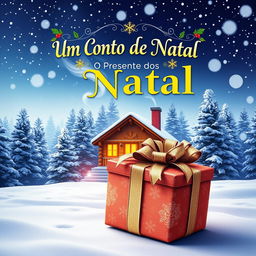 An enchanting book cover for 'Um Conto de Natal - O Presente dos Sonhos'