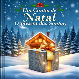 An enchanting book cover for 'Um Conto de Natal - O Presente dos Sonhos'