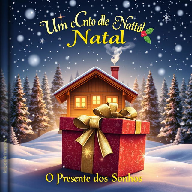 An enchanting book cover for 'Um Conto de Natal - O Presente dos Sonhos'