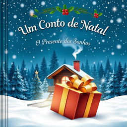 An enchanting book cover for 'Um Conto de Natal - O Presente dos Sonhos'