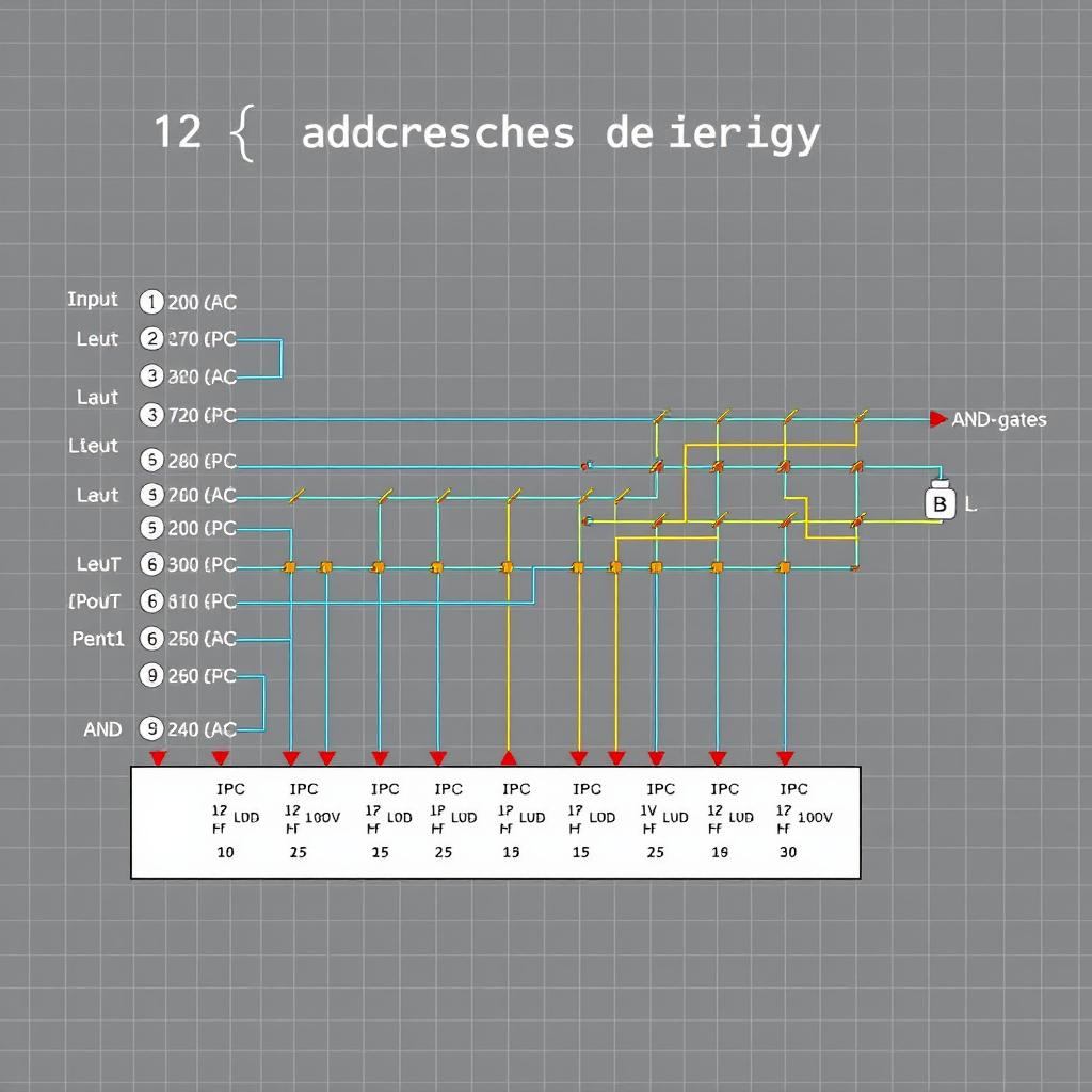 A detailed illustration of a 12-bit address decoder circuitry for a hypothetical port, showcasing its input and output connections