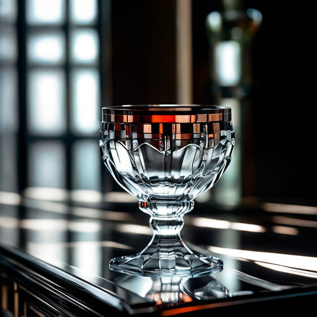 A high-definition, professional-grade photograph showcasing an intricately detailed and elegant glass design