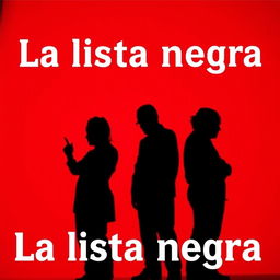 A visually engaging representation for 'La lista negra', featuring the shadows of 3 or 4 figures against a vibrant red background