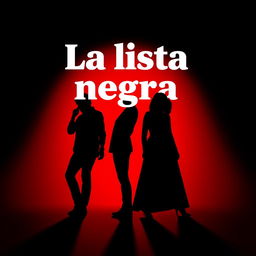 A visually engaging representation for 'La lista negra', featuring the shadows of 3 or 4 figures against a vibrant red background