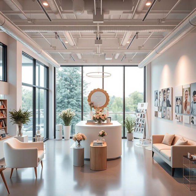 A modern wedding services office interior featuring a sleek and stylish design