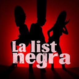 A visually striking depiction for 'La lista negra', showcasing the shadows of 3 or 4 individuals against a vivid red background