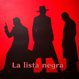 A visually striking depiction for 'La lista negra', showcasing the shadows of 3 or 4 individuals against a vivid red background