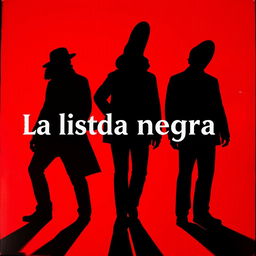 A visually striking depiction for 'La lista negra', showcasing the shadows of 3 or 4 individuals against a vivid red background